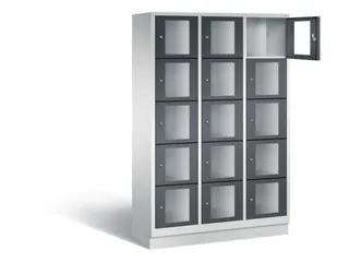 Lockerkast 1800x1200x500mm 3x5 vakken Cilinderslot, Sokkel, RAL7021 - 1