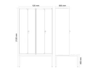 locker met bank,voor scheiding van kleding,HxBxD 2120x1200x815mm,4vak - 3