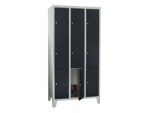 lockerkast,HxBxD 1850x900x500mm,3x3vakken,RAL7035,front RAL7016