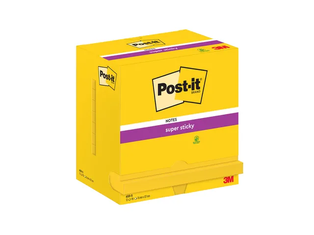 Memoblok Post-it 655 Super Sticky 76x127mm neon geel 12 stuks