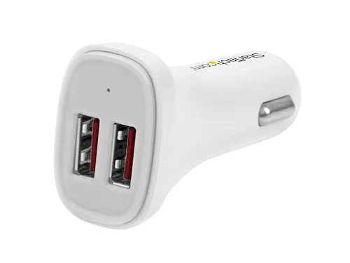 Dubbele USB autolader dual USB 24W/4.8A 2 poorts wit