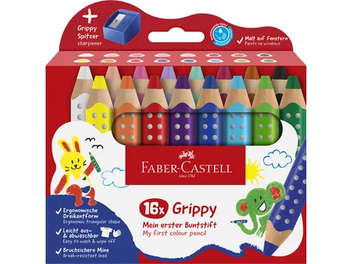 Kleurpotlood Faber-Castell Grippy XXL Jumbo etui 16 stuks en puntensli