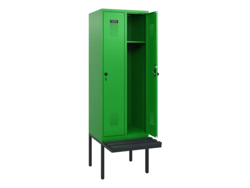 locker met bank,HxBxD 1950x600x815mm,2vak,vak B 300mm,draaigrendel