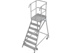 bordestrap,verrijdbaar,bordes H 1,7m,7treden,aluminium,4zwenkwielen