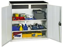 Materiaalkast 1000x1000x500mm 2legborden Uitschuifbaar 2laden Ral7035
