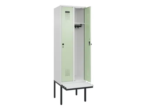 locker met bank,HxBxD 2120x600x815mm,2vak,vak B 300mm,draaigrendel
