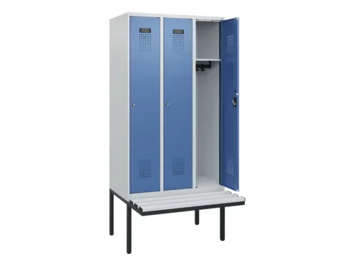 locker met bank,HxBxD 1950x900x815mm,3vak,vak B 300mm,cilinderslot