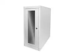 Computerbehuizing met wielen en glazen deur Grijs