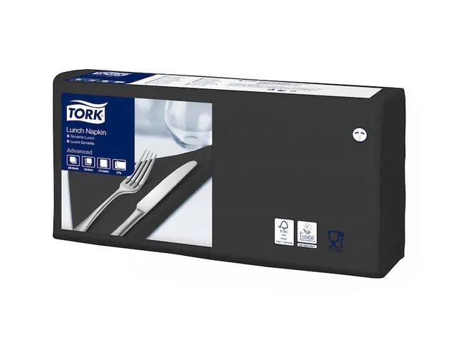 Servetten Tork 477148 2-laags 33x33cm zwart 1/4 vouw 200st.