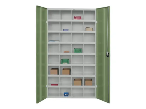 Materiaalkast Staal 1800x1000x530mm 32vakken Ral7035 Front Ral6011