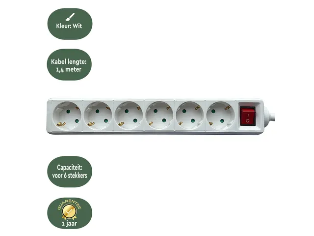 Stekkerdoos BRASQ 6 voudig 1.4 meter wit