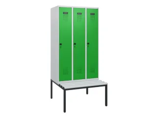 locker met bank,HxBxD 1950x900x815mm,3vak,vak B 300mm,draaigrendel - 2