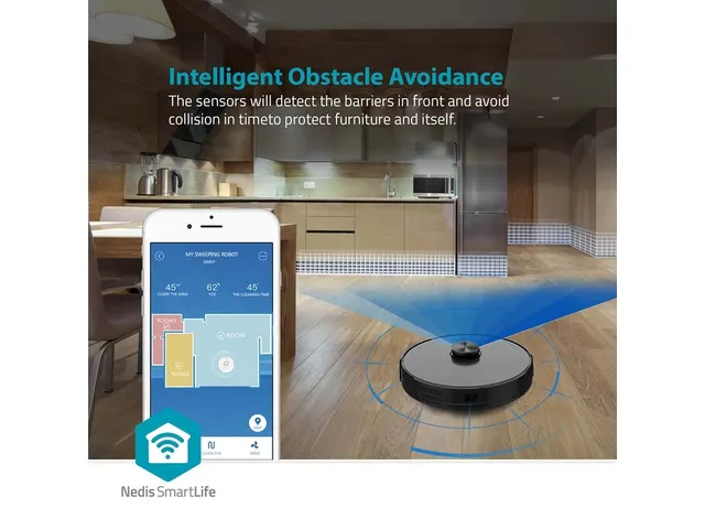 Robotstofzuiger Nedis wifi laser 3-in-1 zwart