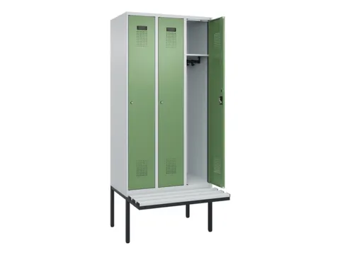 locker met bank,HxBxD 2120x900x815mm,3vak,vak B 300mm,cilinderslot
