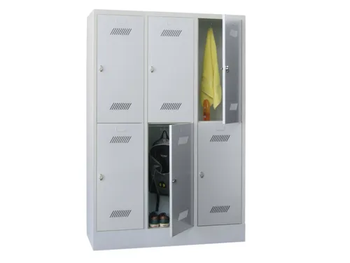 dubbeldekse locker,HxBxD 1850x1200x500mm,3x2vak.,RAL7035,front RAL5010