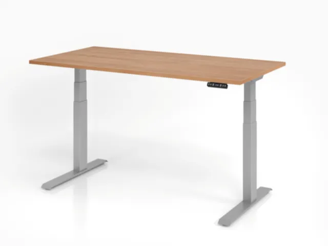Bureau assis-debout électrique 640-1290x1600x800mm noyer/argenté