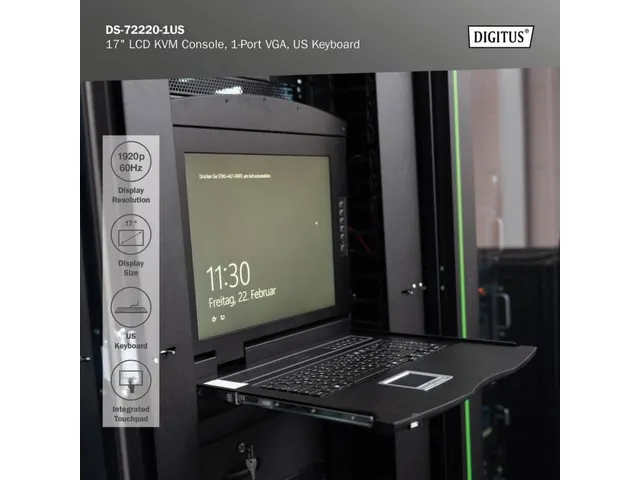 Modulaire HD LCD TFT console met US toetsenbord met 1 poort KVM Zwart