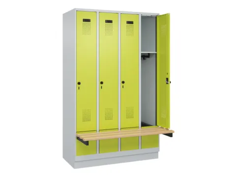 locker met bank,HxBxD 1950x1200x815mm,4vak,vak B 300mm,draaigrendel