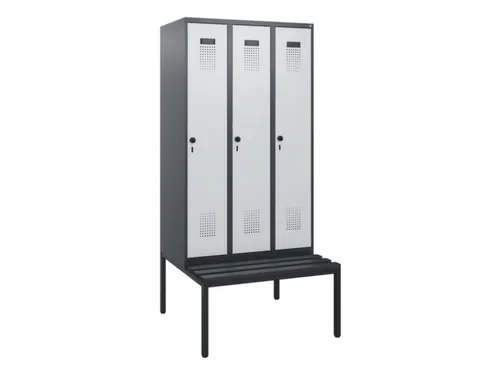 locker met bank,HxBxD 1950x900x815mm,3vak,vak B 300mm,draaigrendel
