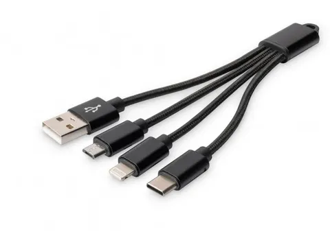 USB-oplaadkabel 0,15m 3-in-1 Kabel Nylon Gevlochten Zwart