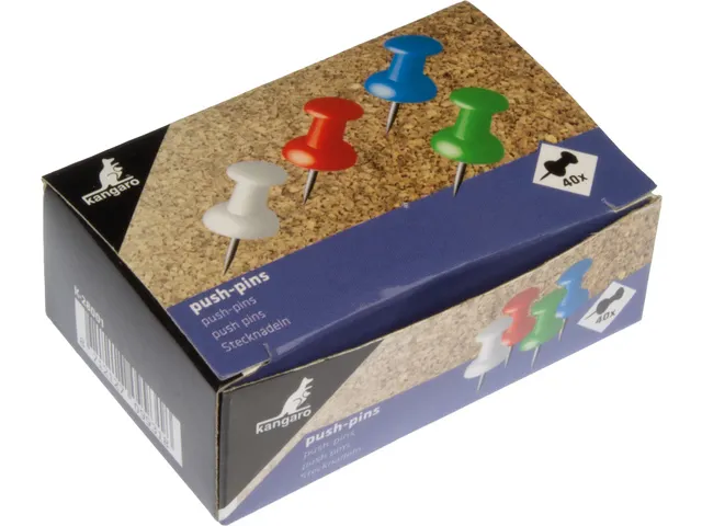 Push-pin Kangaro. 40 pièces en 4 couleurs : rouge, vert, bleu et blan