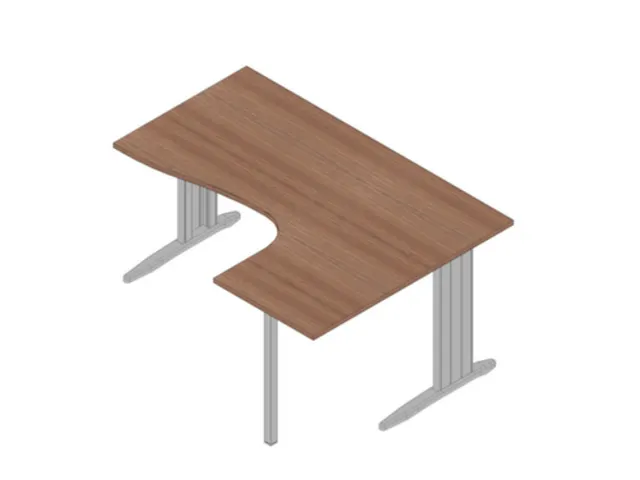 Bureau d’angle 730x1600x1200mm retour à droite noyer/aluminium