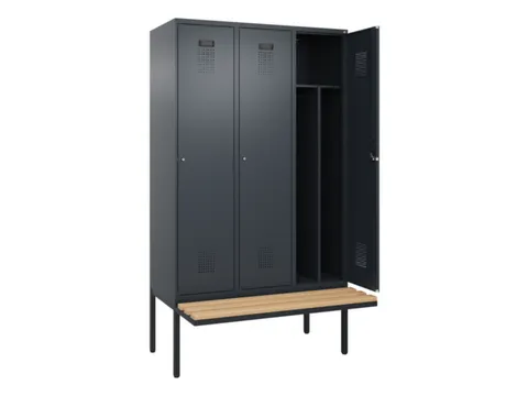 locker met bank,voor scheiding van kleding,HxBxD 2120x1200x815mm,3vak