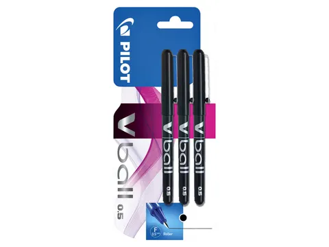 Rollerpen Pilot V-Ball 05 Fijne punt Zwart Blister à 3 stuks
