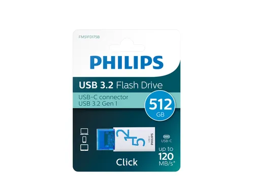 USB stick 3.2 Philips Click USB-C 512GB blauw