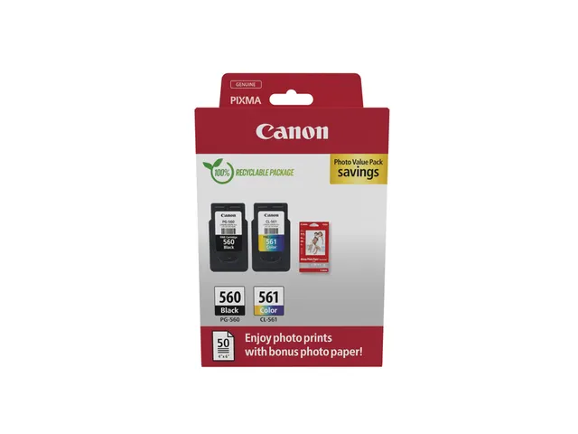 Inktcartridge Canon PG-560 CL-561 zw + kl + papier