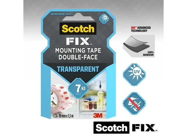 Plaktape 3m Scotch Montage 19mmx1.5m Transparant 2z