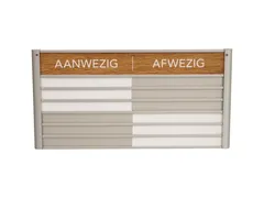 Menoor In-Uit bord 6 namen Aluminium Aanwezig/Afwezig Houtlook