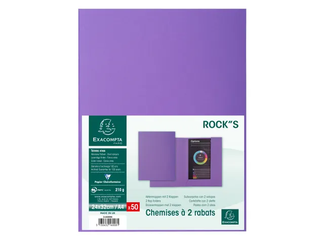 50 dossiermappen met 2 kleppen ROCK''S 220 24x32cm Paars