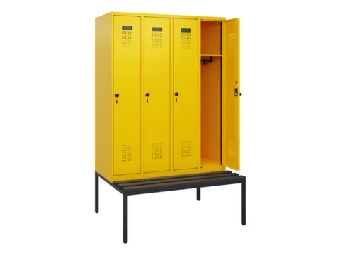 locker met bank,HxBxD 1950x1200x815mm,4vak,vak B 300mm,draaigrendel