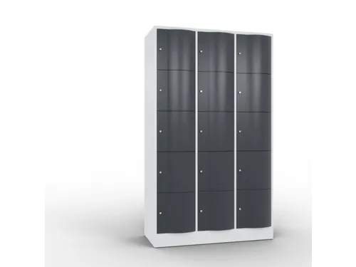 lockerkast cil.slot 1950x1150x540mm 3x5 vakken RAL7035 front RAL7021