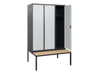 locker met bank,HxBxD 1950x1200x815mm,3vak,vak B 400mm,cil.-slot - 2