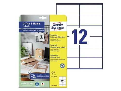 Etiket Avery Zweckform LR3424-10 105x48mm recycled Wit 120 stuks