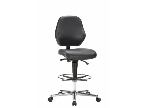 Werkplaatsstoel Zitting Kunstleer Zwart 650-900mmx460x440mm wielen