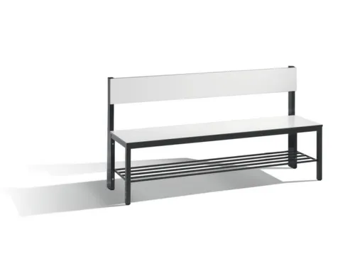 omkleedbank,HxLxD 796x1500x407mm,HPL wit,frame staal RAL7021,leuning