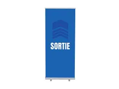 Roll-Banner 85x200 complete set met print "Sortie" Blauw