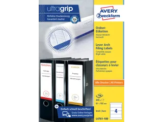Rugetiket Avery Zweckform breed 61x192mm zelfklevend wit L4761-100 - 1