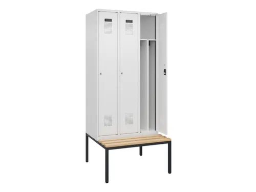 locker met bank,voor scheiding van kleding,HxBxD 2120x900x815mm,3vak