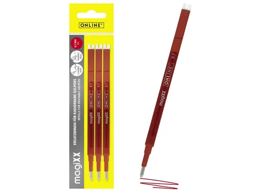 Gelschrijvervulling Online Magixx medium rood blister à 3 stuks