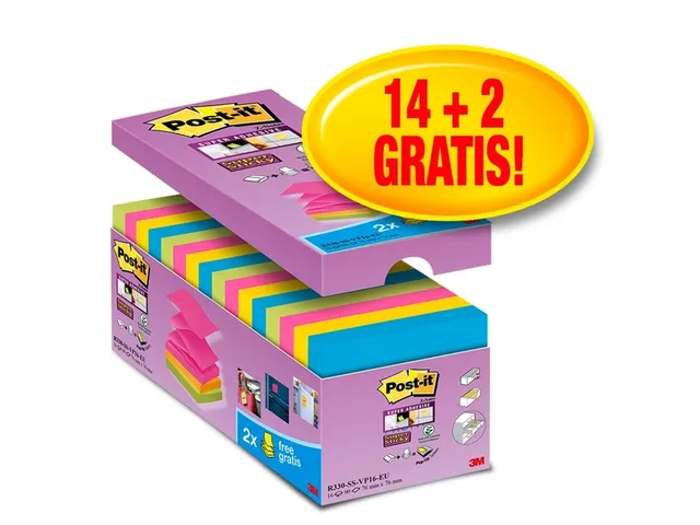 Memoblok Post-it Z-Note S330-16 76x76mm Super Sticky 14+2 Assorti