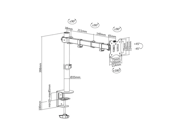 Bras 1 écran DIGITUS Noir
