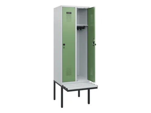 locker met bank,HxBxD 1950x600x815mm,2vak,vak B 300mm,draaigrendel