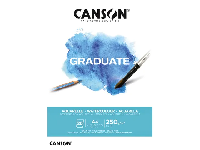 Aquarelpapier Canson Graduate Watercolour 20vel 250gr A4 natuurlijk wi