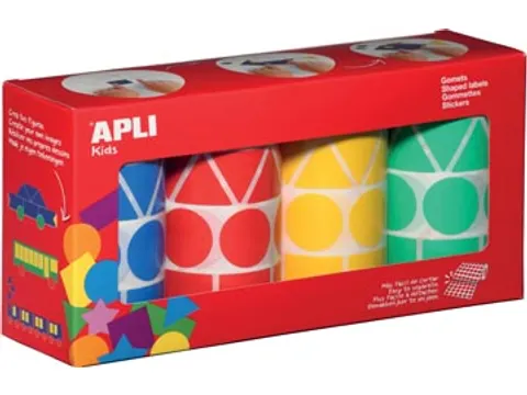 stickers XL 4 rollen in 4 kleuren en 4 vormen