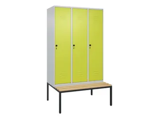 locker met bank,HxBxD 2120x1200x815mm,3vak,vak B 400mm,draaigrendel - 1