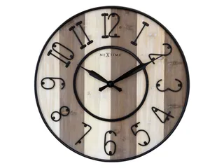 Grote wandklok - 50cm - Stil - Hout - Zwart Metaal - "Oxford" -NeXtime - 1
